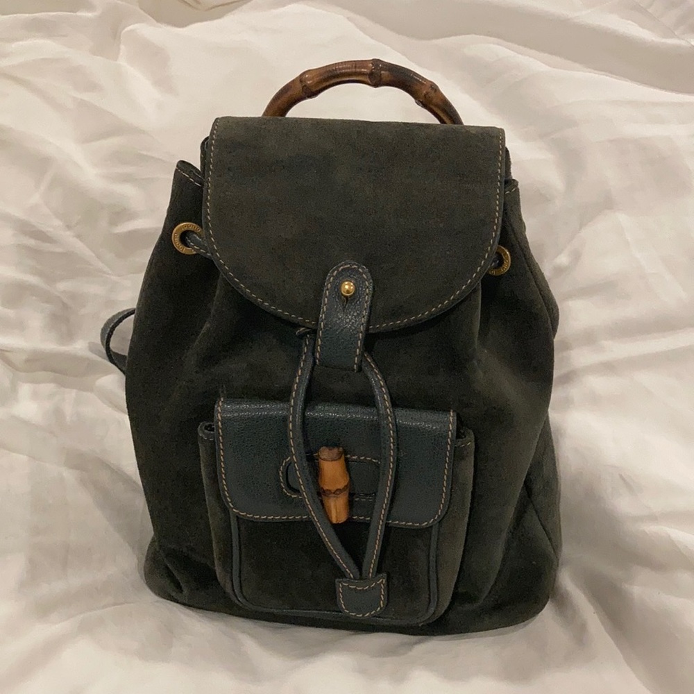 Authentic Gucci Bamboo mini suede/leather green backpack
